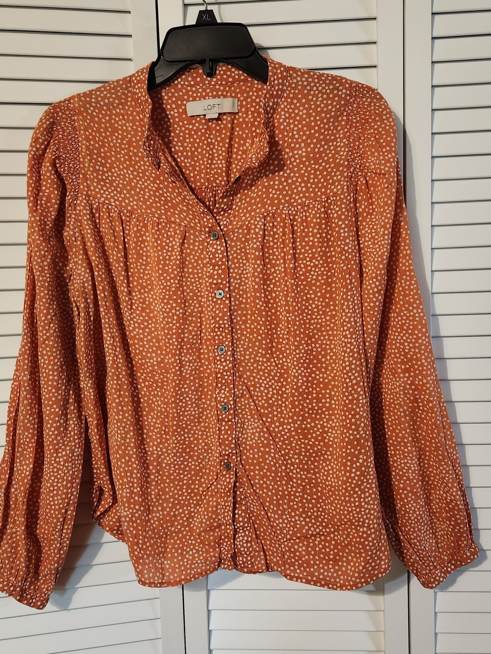 LOFT Burnt Orange Dot Button-Front Blouse